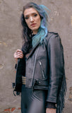 Jacket New Rock - Leather - with Frills - Woman