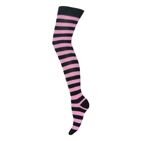 Socks - OTK - Striped Black and Baby Pink