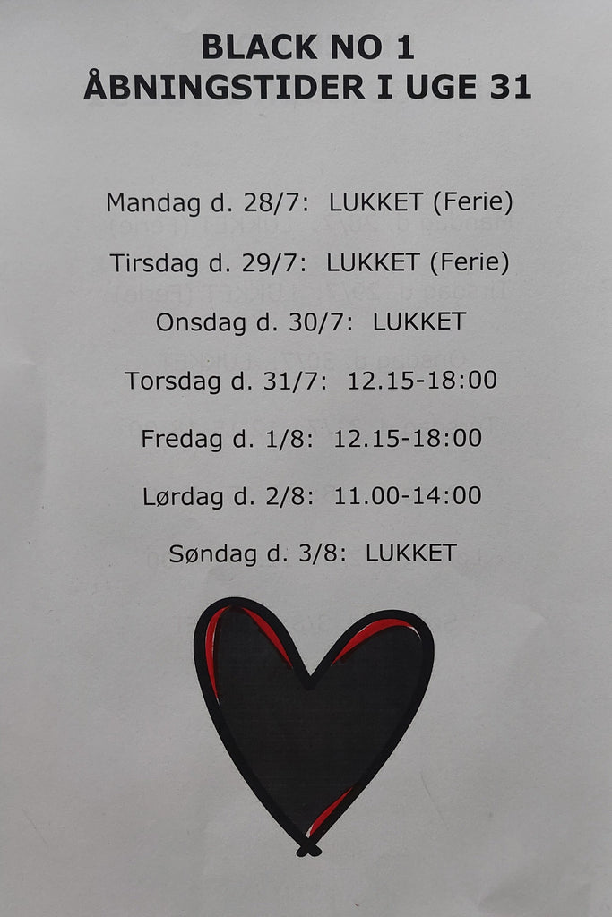 🖤 Bemærk Ændring i Åbningstider i Uge 31 🖤