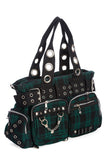 Bag - Hand and shoulder - Tartan Canvas with rings Black/ Green