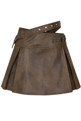 Skirt - Brown - Textile leather look
