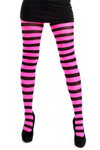Tights - Striped - Black and neon pink