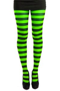 Tights - Striped - Black and Neon Green