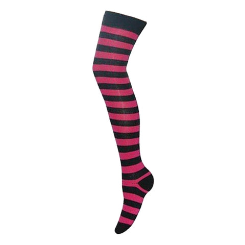 Socks - OTK - Striped - Black & Pink